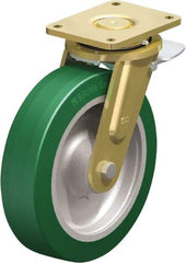 Blickle - 12" Diam x 3-9/64" Wide x 13-31/32" OAH Top Plate Mount Swivel Caster with Brake - Polyurethane-Elastomer Blickle Softhane, 3,960 Lb Capacity, Ball Bearing, 6-7/8 x 5-1/2" Plate - USA Tool & Supply