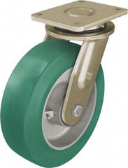 Blickle - 8" Diam x 3-9/64" Wide x 10-1/32" OAH Top Plate Mount Swivel Caster - Polyurethane-Elastomer Blickle Softhane, 2,640 Lb Capacity, Ball Bearing, 6-7/8 x 5-1/2" Plate - USA Tool & Supply