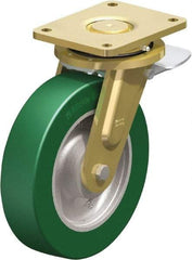 Blickle - 10" Diam x 2-23/64" Wide x 12" OAH Top Plate Mount Swivel Caster with Brake - Polyurethane-Elastomer Blickle Softhane, 2,640 Lb Capacity, Ball Bearing, 6-7/8 x 5-1/2" Plate - USA Tool & Supply