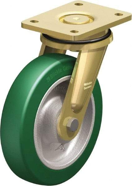 Blickle - 8" Diam x 1-31/32" Wide x 9-41/64" OAH Top Plate Mount Swivel Caster - Polyurethane-Elastomer Blickle Softhane, 1,760 Lb Capacity, Ball Bearing, 5-1/2 x 4-3/8" Plate - USA Tool & Supply