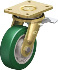 Blickle - 6" Diam x 1-31/32" Wide x 7-7/8" OAH Top Plate Mount Swivel Caster with Brake - Polyurethane-Elastomer Blickle Softhane, 1,210 Lb Capacity, Ball Bearing, 5-1/2 x 4-3/8" Plate - USA Tool & Supply