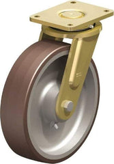 Blickle - 12" Diam x 3-9/64" Wide x 13-31/32" OAH Top Plate Mount Swivel Caster - Polyurethane-Elastomer Blickle Besthane, 5,280 Lb Capacity, Ball Bearing, 6-7/8 x 5-1/2" Plate - USA Tool & Supply