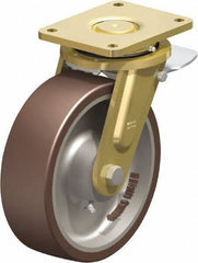 Blickle - 10" Diam x 3-9/64" Wide x 12" OAH Top Plate Mount Swivel Caster with Brake - Polyurethane-Elastomer Blickle Besthane, 3,960 Lb Capacity, Ball Bearing, 6-7/8 x 5-1/2" Plate - USA Tool & Supply