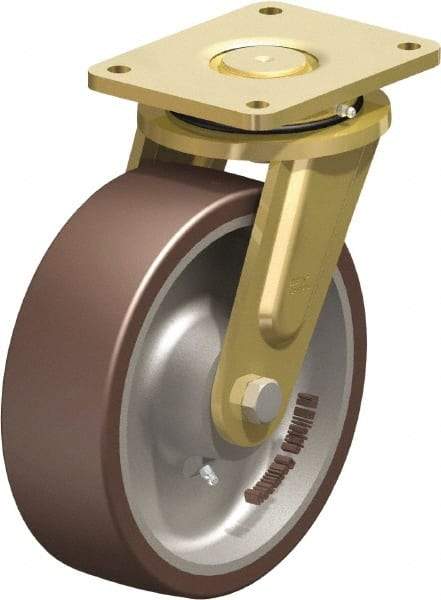 Blickle - 10" Diam x 3-9/64" Wide x 12" OAH Top Plate Mount Swivel Caster - Polyurethane-Elastomer Blickle Besthane, 3,960 Lb Capacity, Ball Bearing, 6-7/8 x 5-1/2" Plate - USA Tool & Supply