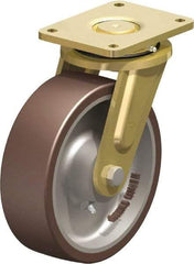 Blickle - 10" Diam x 3-9/64" Wide x 12" OAH Top Plate Mount Swivel Caster - Polyurethane-Elastomer Blickle Besthane, 3,960 Lb Capacity, Ball Bearing, 6-7/8 x 5-1/2" Plate - USA Tool & Supply