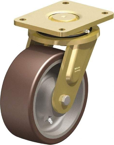 Blickle - 8" Diam x 3-9/64" Wide x 10-1/32" OAH Top Plate Mount Swivel Caster - Polyurethane-Elastomer Blickle Besthane, 3,520 Lb Capacity, Ball Bearing, 6-7/8 x 5-1/2" Plate - USA Tool & Supply