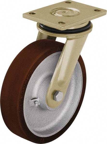 Blickle - 12" Diam x 2-23/64" Wide x 13-31/32" OAH Top Plate Mount Swivel Caster - Polyurethane-Elastomer Blickle Besthane, 3,960 Lb Capacity, Ball Bearing, 6-7/8 x 5-1/2" Plate - USA Tool & Supply