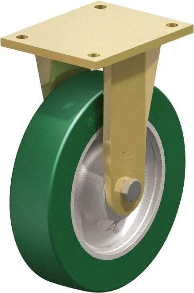 Blickle - 10" Diam x 2-23/64" Wide x 12" OAH Top Plate Mount Rigid Caster - Polyurethane-Elastomer Blickle Softhane, 2,640 Lb Capacity, Ball Bearing, 6-7/8 x 5-1/2" Plate - USA Tool & Supply