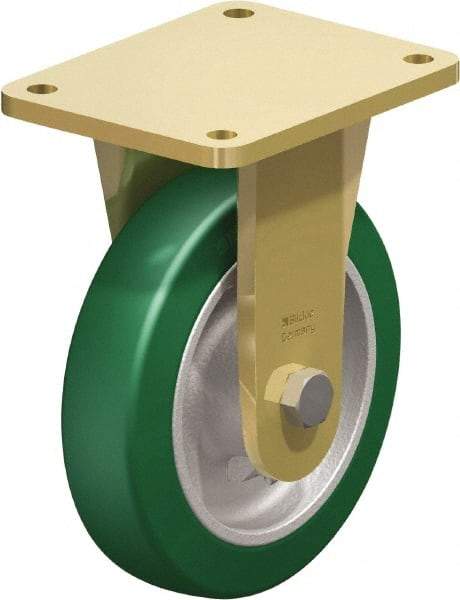 Blickle - 8" Diam x 1-31/32" Wide x 9-41/64" OAH Top Plate Mount Rigid Caster - Polyurethane-Elastomer Blickle Softhane, 1,760 Lb Capacity, Ball Bearing, 5-1/2 x 4-3/8" Plate - USA Tool & Supply