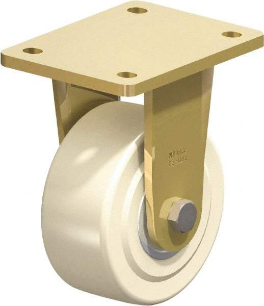 Blickle - 5" Diam x 2-5/32" Wide x 6-11/16" OAH Top Plate Mount Rigid Caster - Impact-Resistant Cast Nylon, 3,850 Lb Capacity, Ball Bearing, 5-1/2 x 4-3/8" Plate - USA Tool & Supply