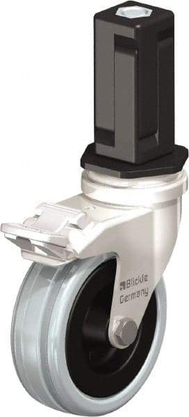 Blickle - 3" Diam x 63/64" Wide x 3-31/32" OAH Stem Mount Swivel Caster with Brake - Solid Rubber, 132 Lb Capacity, Plain Bore Bearing, Square Stem - USA Tool & Supply