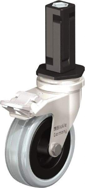 Blickle - 3" Diam x 63/64" Wide x 3-31/32" OAH Stem Mount Swivel Caster with Brake - Solid Rubber, 132 Lb Capacity, Plain Bore Bearing, Square Stem - USA Tool & Supply