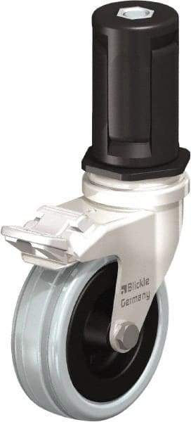 Blickle - 3" Diam x 63/64" Wide x 3-31/32" OAH Stem Mount Swivel Caster with Brake - Solid Rubber, 132 Lb Capacity, Plain Bore Bearing, Round Stem - USA Tool & Supply