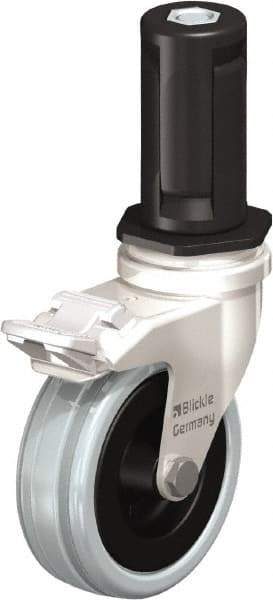Blickle - 3" Diam x 63/64" Wide x 3-31/32" OAH Stem Mount Swivel Caster with Brake - Solid Rubber, 132 Lb Capacity, Plain Bore Bearing, Round Stem - USA Tool & Supply