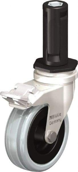 Blickle - 3" Diam x 63/64" Wide x 3-31/32" OAH Stem Mount Swivel Caster with Brake - Solid Rubber, 132 Lb Capacity, Plain Bore Bearing, Round Stem - USA Tool & Supply