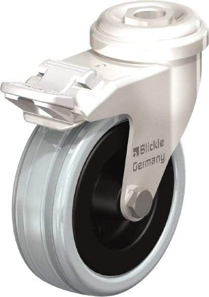 Blickle - 3" Diam x 63/64" Wide x 3-27/32" OAH Stem Mount Swivel Caster with Brake - Solid Rubber, 132 Lb Capacity, Plain Bore Bearing, Round Stem - USA Tool & Supply