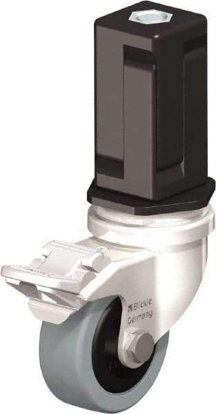Blickle - 2" Diam x 45/64" Wide x 2-13/16" OAH Stem Mount Swivel Caster with Brake - Solid Rubber, 88 Lb Capacity, Plain Bore Bearing, Square Stem - USA Tool & Supply