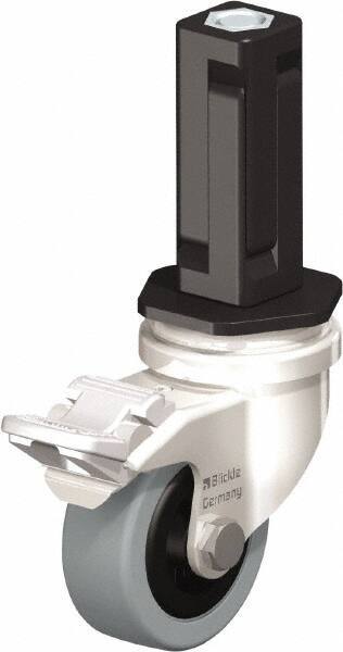 Blickle - 2" Diam x 45/64" Wide x 2-13/16" OAH Stem Mount Swivel Caster with Brake - Solid Rubber, 88 Lb Capacity, Plain Bore Bearing, Square Stem - USA Tool & Supply