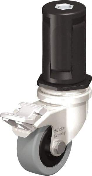 Blickle - 2" Diam x 45/64" Wide x 2-13/16" OAH Stem Mount Swivel Caster with Brake - Solid Rubber, 88 Lb Capacity, Plain Bore Bearing, Round Stem - USA Tool & Supply