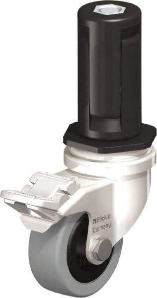Blickle - 2" Diam x 45/64" Wide x 2-13/16" OAH Stem Mount Swivel Caster with Brake - Solid Rubber, 88 Lb Capacity, Plain Bore Bearing, Round Stem - USA Tool & Supply