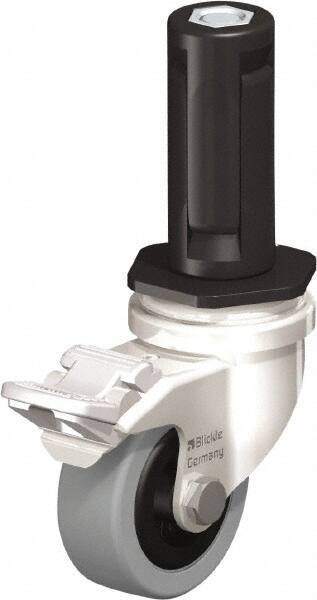 Blickle - 2" Diam x 45/64" Wide x 2-13/16" OAH Stem Mount Swivel Caster with Brake - Solid Rubber, 88 Lb Capacity, Plain Bore Bearing, Round Stem - USA Tool & Supply