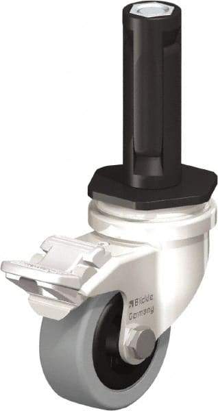 Blickle - 2" Diam x 45/64" Wide x 2-13/16" OAH Stem Mount Swivel Caster with Brake - Solid Rubber, 88 Lb Capacity, Plain Bore Bearing, Round Stem - USA Tool & Supply
