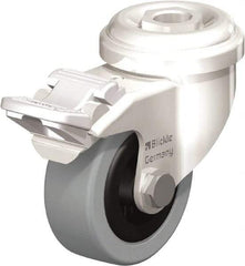 Blickle - 2" Diam x 45/64" Wide x 2-23/32" OAH Hollow Kingpin Mount Swivel Caster with Brake - Solid Rubber, 88 Lb Capacity, Plain Bore Bearing, Hollow Kingpin Stem - USA Tool & Supply