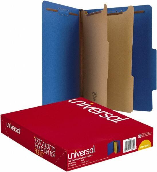 UNIVERSAL - 8-1/2 x 11", Letter Size, Cobalt Blue, Classification Folders with Top Tab Fastener - 25 Point Stock, Right of Center Tab Cut Location - USA Tool & Supply