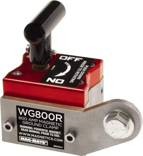 Mag-Mate - 800 Amps Grounding Capacity, 4-5/8" High, Rare Earth Magnetic Welding & Fabrication Ground Clamp - 450 Lb Average Pull Force, Square Magnet, Zinc Plated Steel Stud, Compatible with Flat & Round Surfaces - USA Tool & Supply