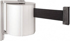 Lavi Industries - 8" High x 6-3/4" Long x 6-3/4" Wide Retractable Barrier Belt - Aluminum, Satin Chrome Finish, Satin Aluminum, Use with Wall Mount - USA Tool & Supply