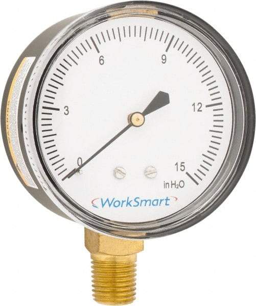 Value Collection - 2-1/2" Dial, 1/4 Thread, 0-15 Scale Range, Pressure Gauge - Lower Connection Mount, Accurate to 1.5% of Scale - USA Tool & Supply