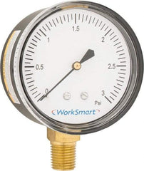 Value Collection - 2-1/2" Dial, 1/4 Thread, 0-3 Scale Range, Pressure Gauge - Lower Connection Mount, Accurate to 1.5% of Scale - USA Tool & Supply