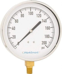 Value Collection - 4-1/2" Dial, 1/4 Thread, 0-200 Scale Range, Pressure Gauge - Lower Connection Mount, Accurate to 0.01% of Scale - USA Tool & Supply