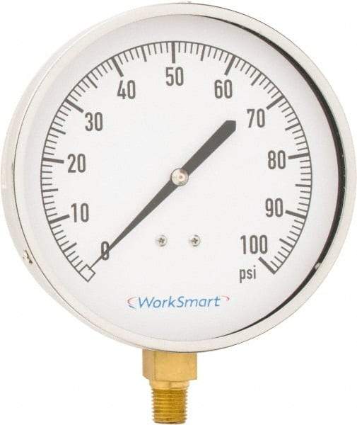 Value Collection - 4-1/2" Dial, 1/4 Thread, 0-100 Scale Range, Pressure Gauge - Lower Connection Mount, Accurate to 0.01% of Scale - USA Tool & Supply