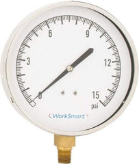 Value Collection - 4-1/2" Dial, 1/4 Thread, 0-15 Scale Range, Pressure Gauge - Lower Connection Mount, Accurate to 0.01% of Scale - USA Tool & Supply