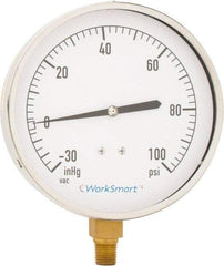 Value Collection - 4-1/2" Dial, 1/4 Thread, 30-0-100 Scale Range, Pressure Gauge - Lower Connection Mount, Accurate to 0.01% of Scale - USA Tool & Supply