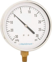 Value Collection - 4-1/2" Dial, 1/4 Thread, 30-0-30 Scale Range, Pressure Gauge - Lower Connection Mount, Accurate to 0.01% of Scale - USA Tool & Supply