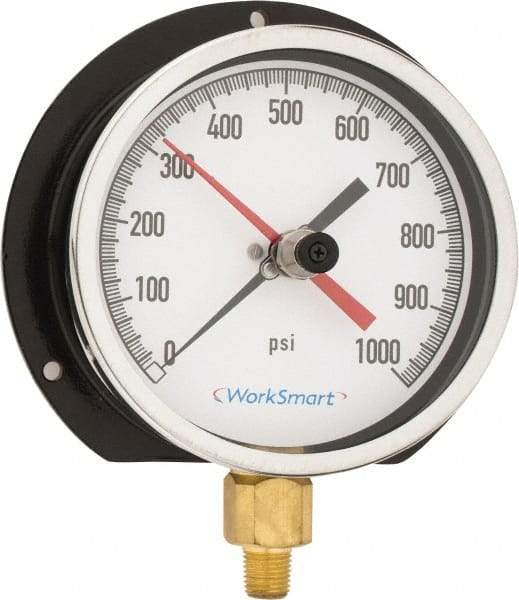 Value Collection - 4-1/2" Dial, 1/4 Thread, 0-1,000 Scale Range, Pressure Gauge - Lower Connection Mount, Accurate to 0.5% of Scale - USA Tool & Supply