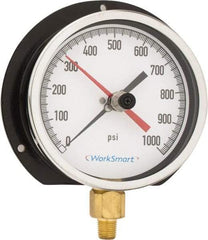 Value Collection - 4-1/2" Dial, 1/4 Thread, 0-1,000 Scale Range, Pressure Gauge - Lower Connection Mount, Accurate to 0.5% of Scale - USA Tool & Supply