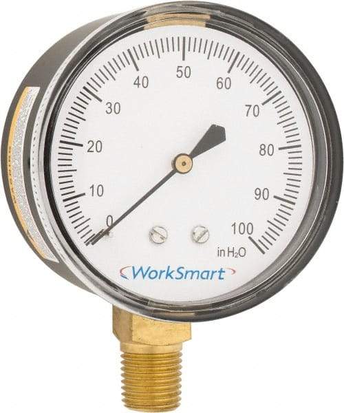 Value Collection - 2-1/2" Dial, 1/4 Thread, 0-100 Scale Range, Pressure Gauge - Lower Connection Mount, Accurate to 1.5% of Scale - USA Tool & Supply