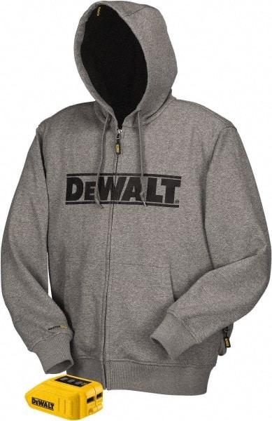 DeWALT - Size L Heated & Cold Weather Jacket - Gray, Polyester, Zipper Closure - USA Tool & Supply