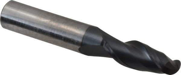 OSG - 13/32" Diam, 1" LOC, 2 Flute Solid Carbide Ball End Mill - TiAlN Finish, Single End, 2-3/4" OAL, 7/16" Shank Diam, Spiral Flute - USA Tool & Supply