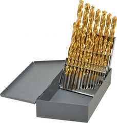 Hertel - 1/16 to 1/2", 135° Point, TiN Finish, High Speed Steel Jobber Length Drill Bit Set - USA Tool & Supply