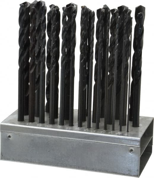 Hertel - 1/16 to 1/2", 135° Point, Black Oxide Finish, High Speed Steel Aircraft Extension Length Drill Bit Set - USA Tool & Supply