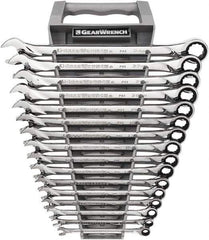 GearWrench - 16 Piece, 8mm to 24mm, 12 Point Combination Wrench Set - Metric Measurement Standard, Full Polish Chrome Finish - USA Tool & Supply