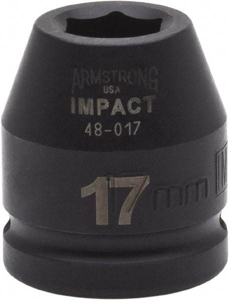 Armstrong - 3/4" Drive 17mm Standard Impact Socket - 6 Points, 1-7/8" OAL - USA Tool & Supply