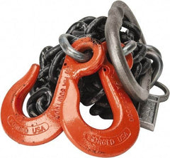Lift-All - 5' Long x 4-1/2" Wide, 15,200 Lb Basket Capacity, Alloy Steel Web Sling - 15,200 Lb Choker Capacity, DOS Chain Sling, 3/8" Diam Chain, Natural, Double Style - USA Tool & Supply
