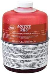 Loctite - 1,000 mL Bottle, Red, High Strength Liquid Threadlocker - Series 263, 24 Hour Full Cure Time, Hand Tool, Heat Removal - USA Tool & Supply