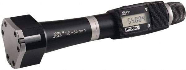 Fowler - 20 to 50mm, 80mm Gage Depth, 0.001mm Resolution, Ratchet Stop Thimble, Electronic Inside Hole Micrometer Set - Accurate to 0.004mm, 3 Heads, 3 Contact Points, 2 Setting Rings, Data Output - USA Tool & Supply