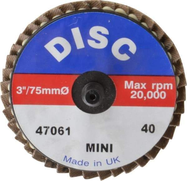 Garryson - 40 Grit, 3" Disc Diam, Type 27 Zirconia Alumina Flap Disc - 20,000 Max RPM, Nylon Backing, Quick Change Type R Attaching System, Coated - USA Tool & Supply